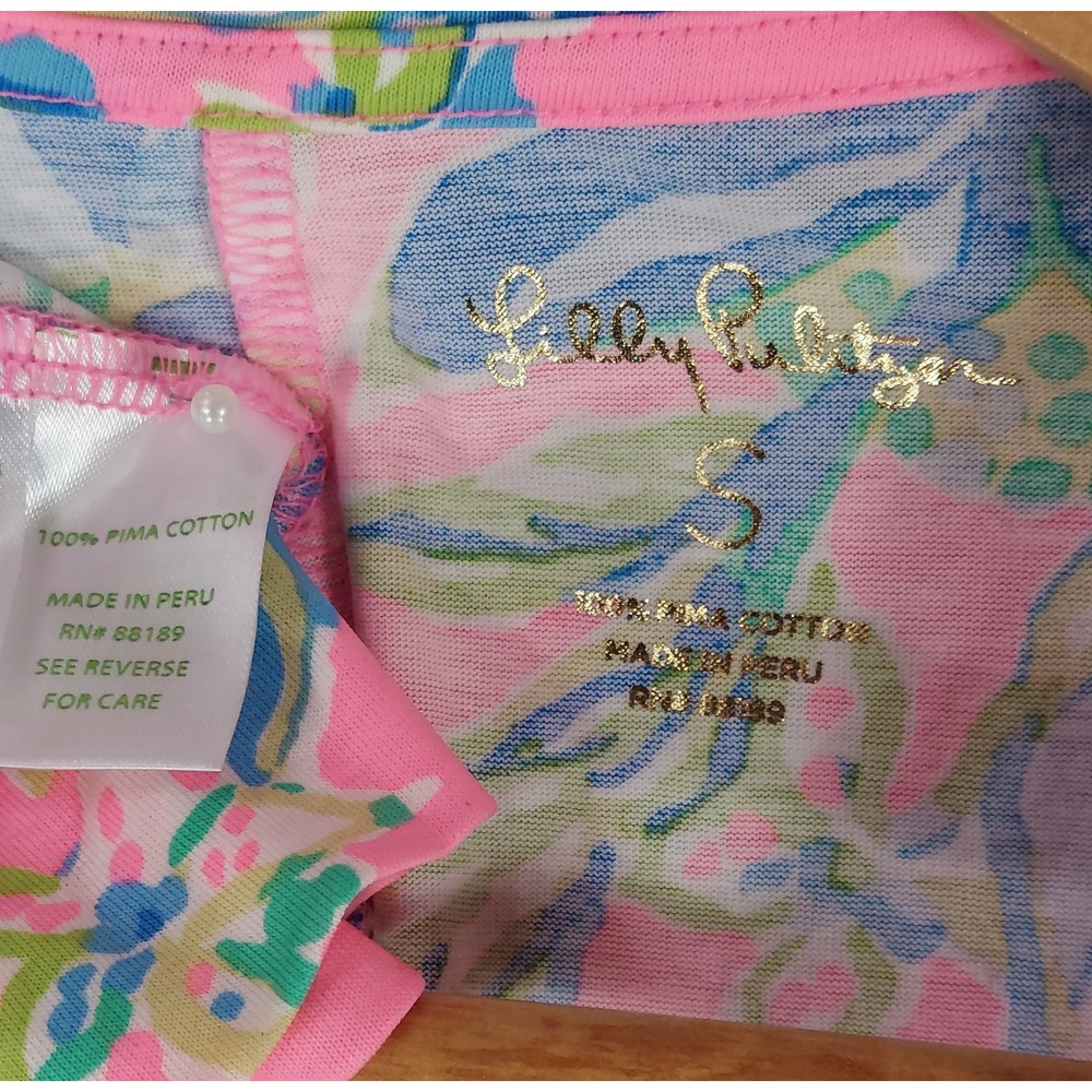 Lilly Pulitzer Pink Floral T-Shirt Shift Dress Pima Cotton Pocket Preppy Tee Sm - Picture 4 of 8